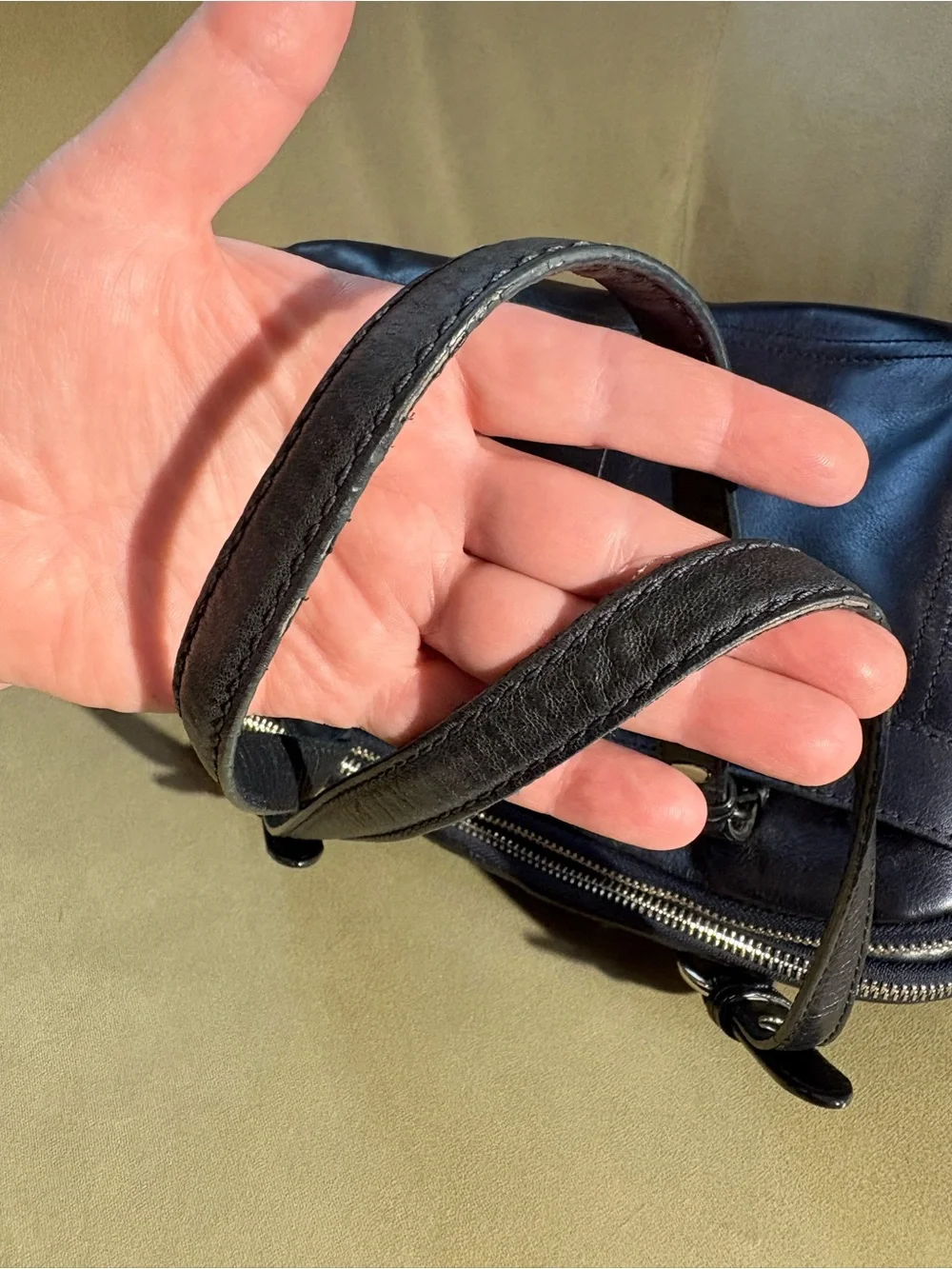 Coach Dark Navy Pearlescent Leather Double-Zip Shoulder Bag with Turn-Lock